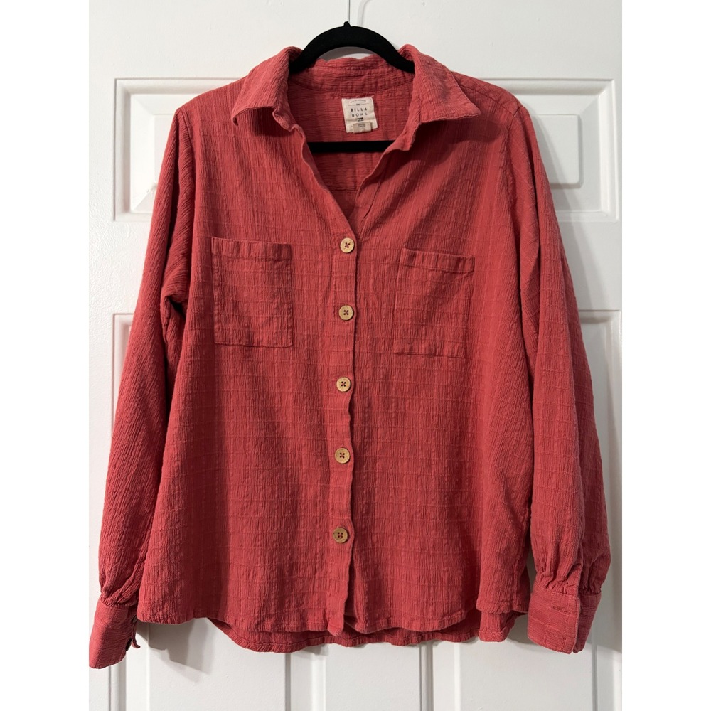 Billabong | Textured Gauze Button Down Shirt | Medium || Coral|
